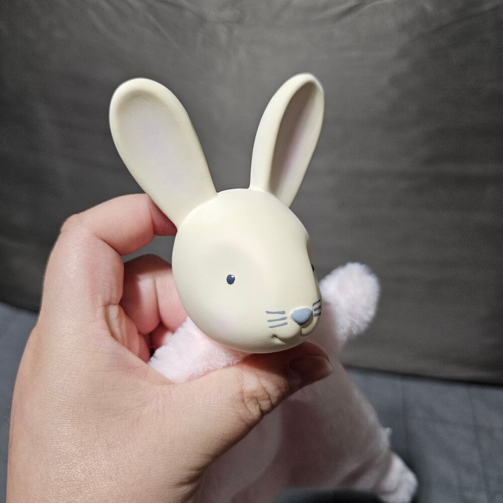 Mudpie Vinyl Bunny Rabbit Head Plush Lovey Pink Comfie Baby security blanket